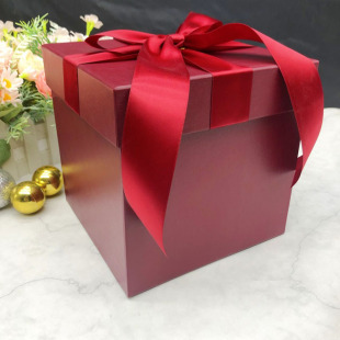 酒红色正方形订做圣诞礼盒裸盒大号礼物包装盒商务高档纯色纸套盒