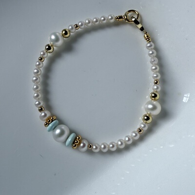 【特清不褪换】天然珍珠糖果色细手链925银翡翠和田玉绿松设计款