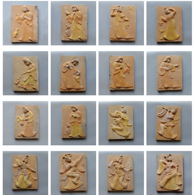 仕女彩绘砖画像砖人物壁画仿古砖雕仿唐工艺品砖复古墙饰特色摆件