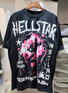 手机实拍 外贸Hellstar短袖地狱之星美式高街Vintage宽松纯棉T恤