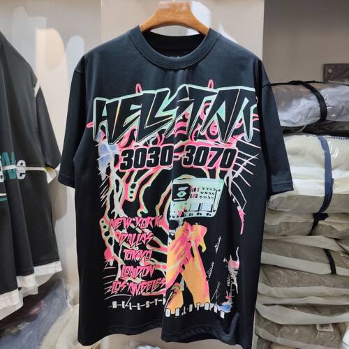 手机实拍 外贸2025新款美式潮牌地狱之星HELLSTAR男女宽松短袖T恤