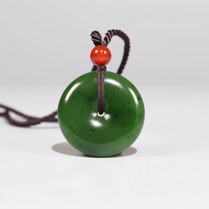 新疆和田籽料碧玉平安扣吊坠 菠菜绿男女挂件 平平安安细度好油润