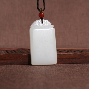 天然新疆和田玉白玉籽料平安无事牌吊坠祥云纹雕刻挂件平安牌玉佩