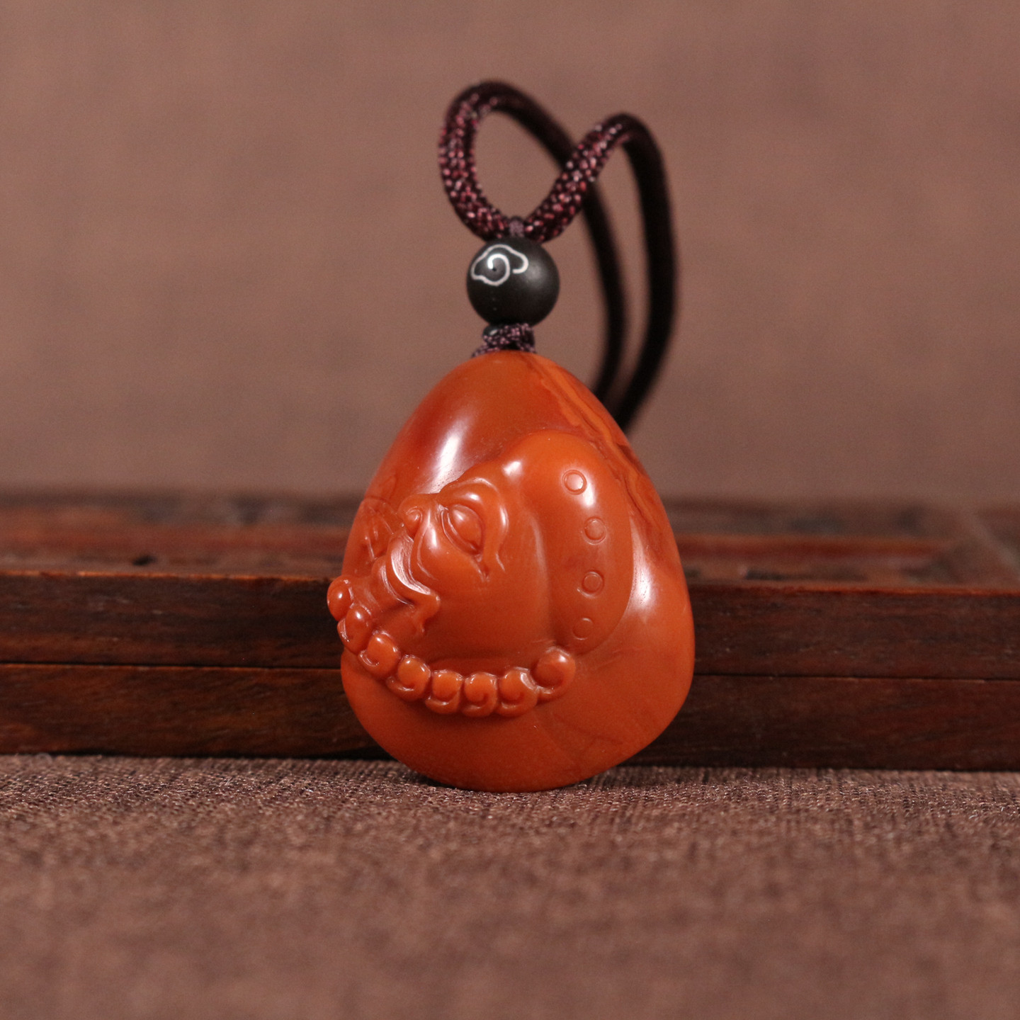 天然四川凉山南红玛瑙柿子红达摩吊坠 悟道挂件玉质细腻红润保真