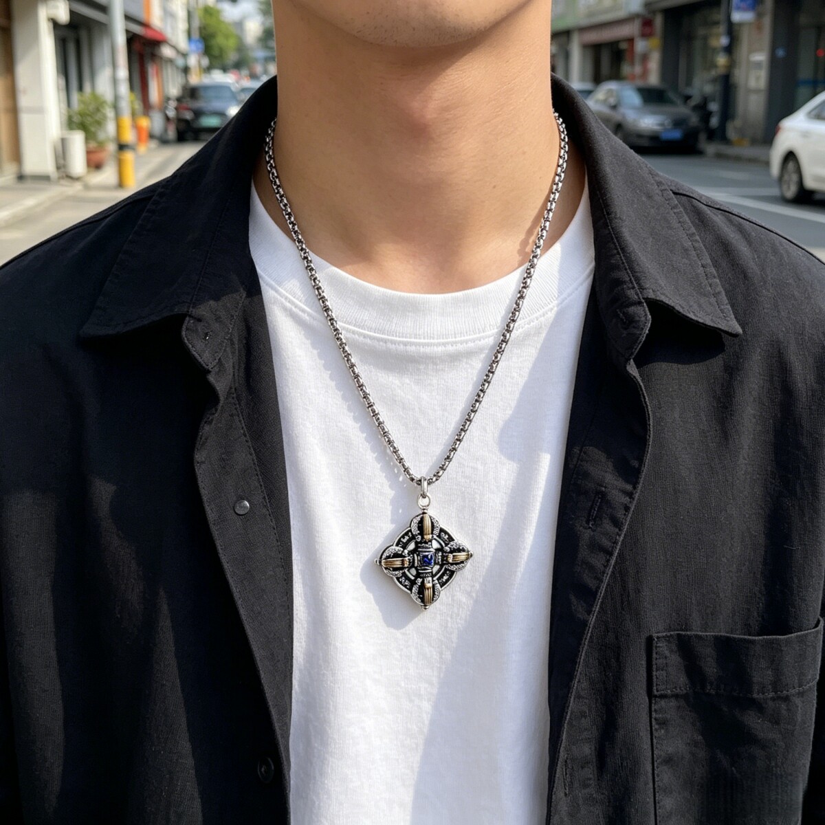 复古十字架金刚杵吊坠项链男士图片