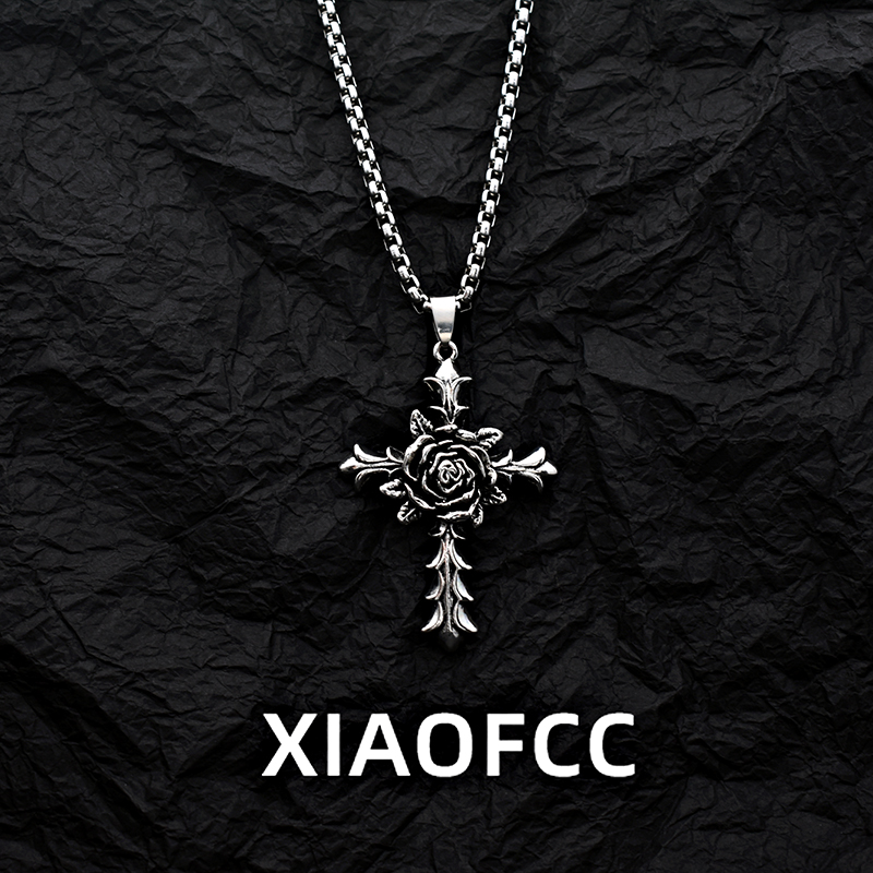 玫瑰花十字架项链男女ins土酷