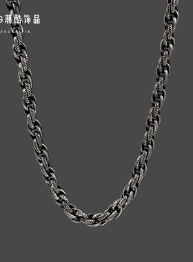 复古蛇纹黑色麻花钛钢龙骨项链男