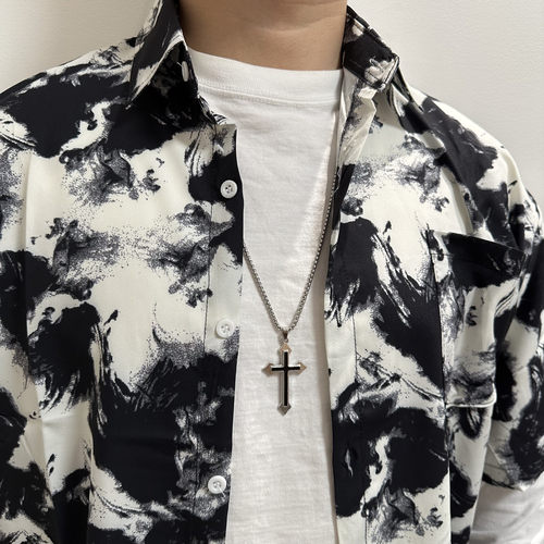 十字架项链吊坠男女嘻哈风毛衣链