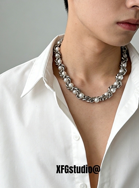 高级感重工缠绕式珍珠项链男士