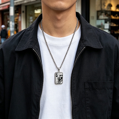 扑克牌黑桃K项链男女潮ins毛衣链