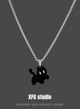 闪电黑猫项链男女嘻哈潮流毛衣链