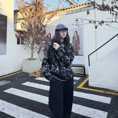 牦牛绒撞色提花针织丨原色系雪域藏地系列圆领毛衣针织衫-MY6426