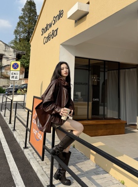 绵羊皮丨西班牙小羊皮丨工装风宽松立领帅气皮衣短款外套-MY6185