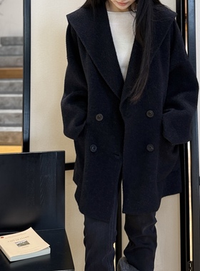 铅灰色的云雾丨100牦牛绒丨宽松翻领双面牦牛毛绒毛呢大衣-MY6580