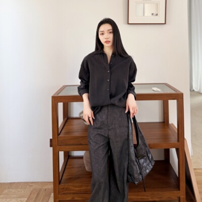 沉川夜海丨稀缺桑蚕丝·丝锦绉丨设计款系腰极简通勤衬衫-MY6770