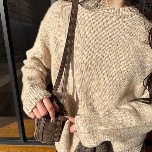 山野雾下丨100山羊绒丨ROW风重磅厚款宽松圆领针织羊绒衫-MY6445