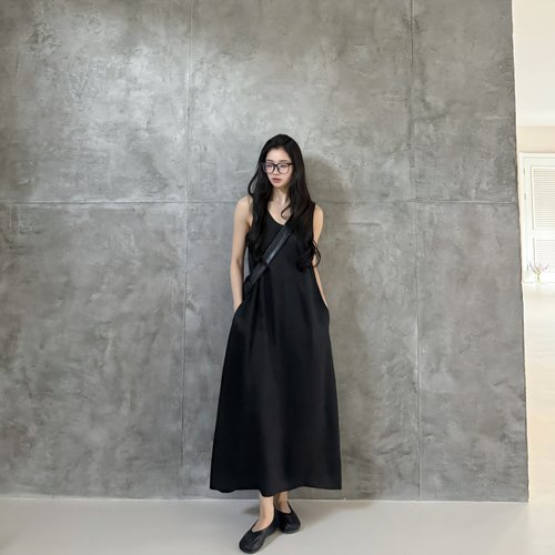 砚池丨100桑蚕丝30姆米重缎香云纱真丝莨绸新中式连衣裙-MY3527