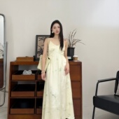 19姆米桑波缎真丝里衬吊带裙 浮光蝶影 双层100桑蚕丝 MY6086