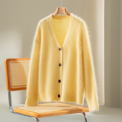 无垠的空白丨100山羊绒成衣拉毛丨慵懒保暖V领羊绒开衫-MY6713