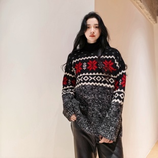 韦林花园丨100绵羊毛丨岛精机织加厚款费尔岛提花宽松毛衣-MY6543