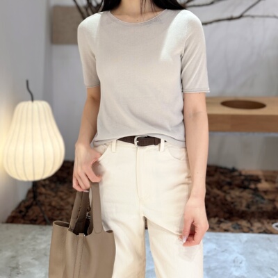 Bloom丨干爽莱赛尔·醋酸·桑蚕丝圆领T恤修身百搭短袖针织衫6843