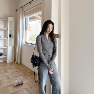 浅秋丨100绵羊毛丨扬子可机洗羊毛弹力针法全拉链针织衫-MY6206