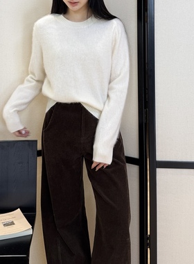 珊瑚丨100绵羊毛成衣拉毛丨进口STOLL机织圆领保暖毛衣-MY6551