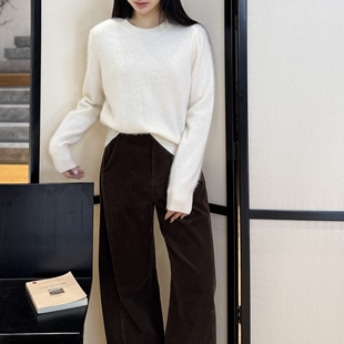 珊瑚丨100绵羊毛成衣拉毛丨进口STOLL机织圆领保暖毛衣-MY6551