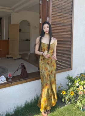 夏野金葵100%桑蚕丝吊带连衣裙