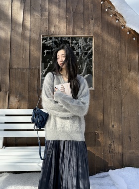 冬至未至丨100山羊绒成衣拉毛丨厚款慵懒保暖V领羊绒衫-MY6391