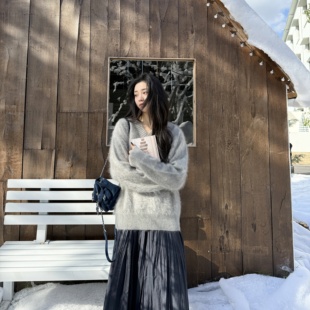 慵懒保暖V领羊绒衫 厚款 MY6391 100山羊绒成衣拉毛 冬至未至