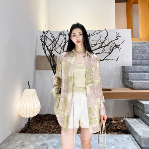 忘川油彩丨100桑蚕丝丨真丝雪纺油画印花新中式宽松衬衫-6870