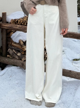 白色卡莫纳丨复古百搭中高腰微弹面料显瘦棉牛仔裤-MY6347