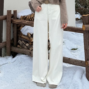 白色卡莫纳丨复古百搭中高腰微弹面料显瘦棉牛仔裤-MY6347