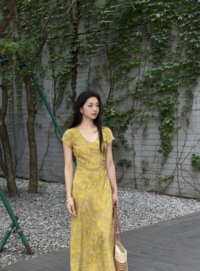 梅子黄时雨丨100桑蚕丝丨45°斜裁丨16姆米双绉飞袖连衣裙-MY5989