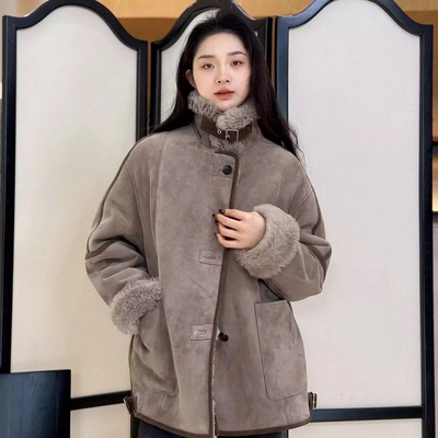 局外人丨羊皮毛一体丨复古皮草外套中长款-MY6484