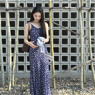 16姆米真丝双绉吊带连衣裙 45°斜裁 MY4869 100桑蚕丝 青花瓷