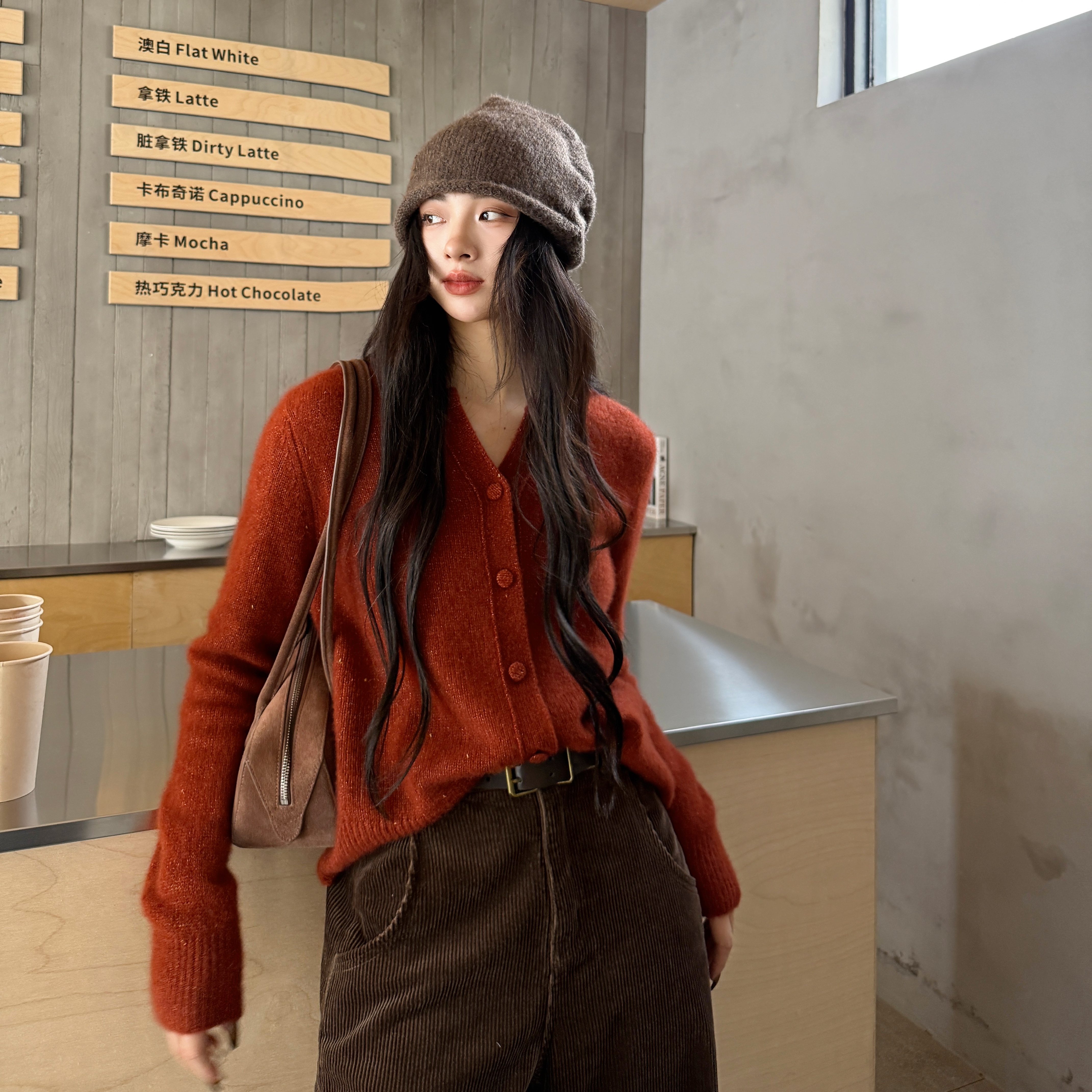 冬日调色盘丨康宝莱羊绒白厂丝丨慵懒感金豆纱羊绒开衫-MY6356