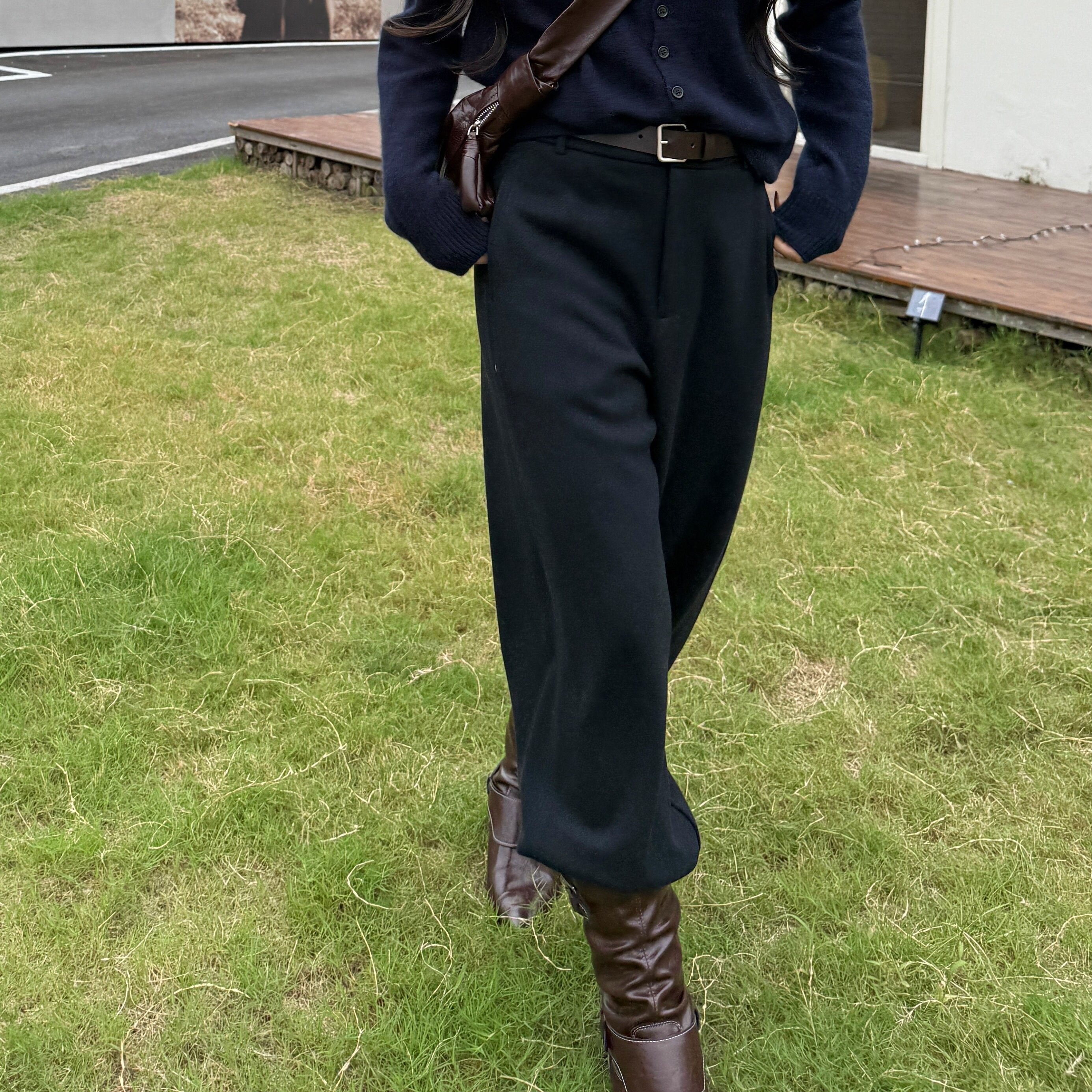 通勤长裤丨含真丝·羊毛丨极简通勤半段松紧直筒休闲裤-MY6334