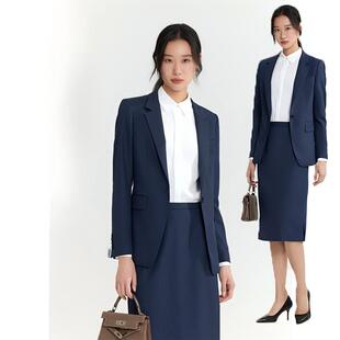 092鸟眼纹职业西装外套女秋季修身显瘦商务面试正装裙子西服套装