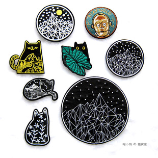包邮熨烫黑色星空夜晚猫大号刺绣布贴徽章辅料男生衣服羽绒补丁