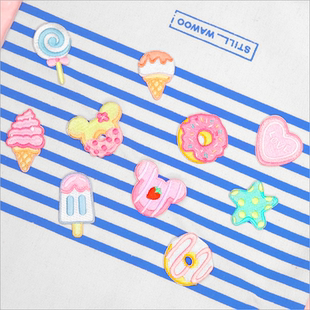 包邮A19自粘糖果米奇甜圈品冰棒激凌美食刺绣儿童T恤布贴衣服补丁