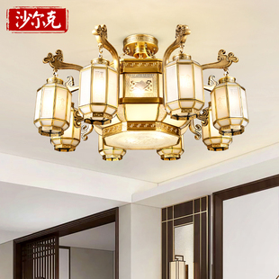 大气新中式 全铜客厅吊灯餐厅复古中国风书房灯具古典黄铜别墅灯饰