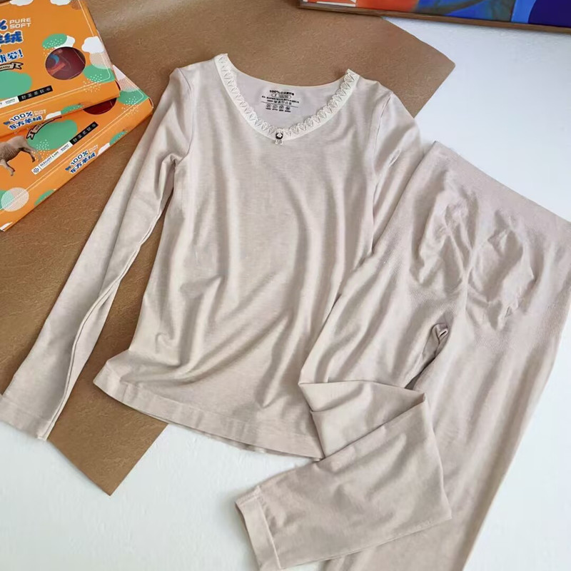 保暖内衣女薄款秋衣秋裤套装秋冬木原纤维羊绒无缝美体打底衫内搭