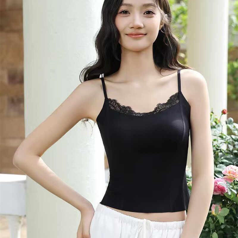 蕾丝花边美背外穿吊带一体杯无痕粉底液薄款背心防走光抹胸内衣女