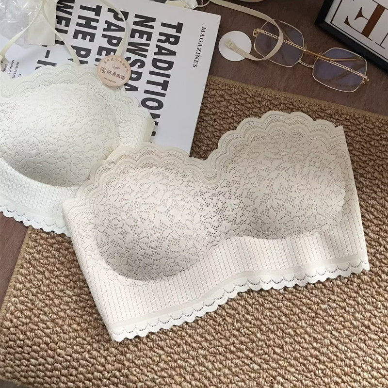 性感蕾丝抹胸防走光吊带美背一体杯薄胸垫无痕冰丝裹胸文胸内衣女