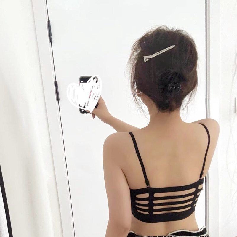 蕾丝抹胸式固定杯聚拢裹胸一字领防走光文胸内衣无痕冰丝镂空美背