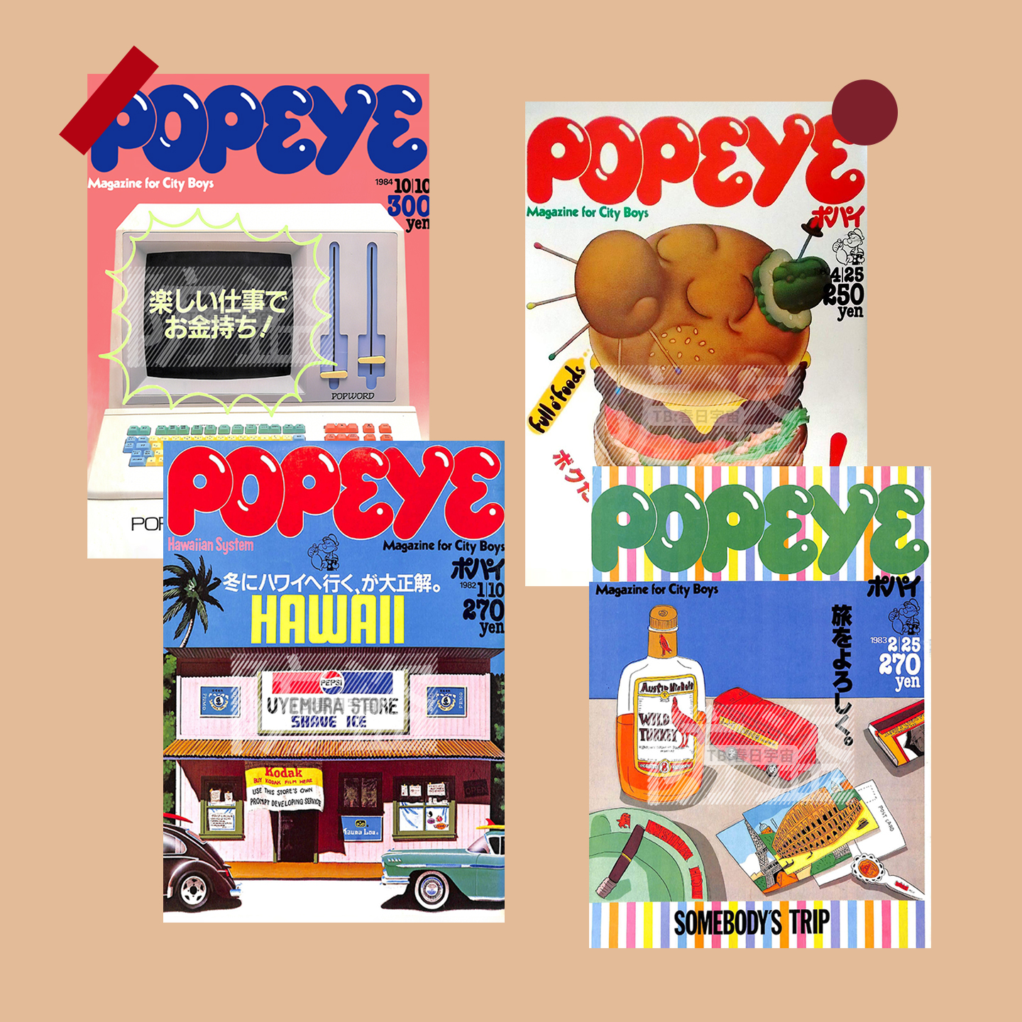 popeye日本小众杂志海报复古Y2K壁纸墙贴卧室餐厅装饰画拍照背景图片