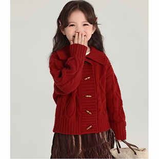 儿童毛衣秋冬装2025新款洋气宝宝开衫女童毛线针织衫外套秋款童装
