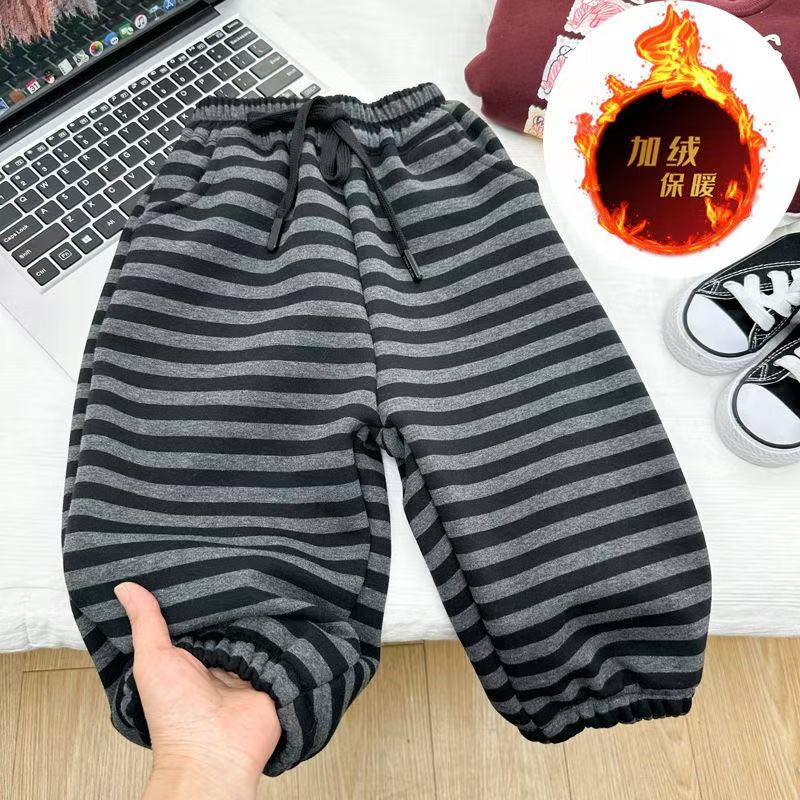 儿童条纹裤子加绒休闲卫裤